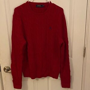Polo by Ralph Lauren Men's Red Cable Knit Crewneck Sweater